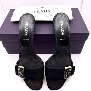 Prada black low heel slide sandals